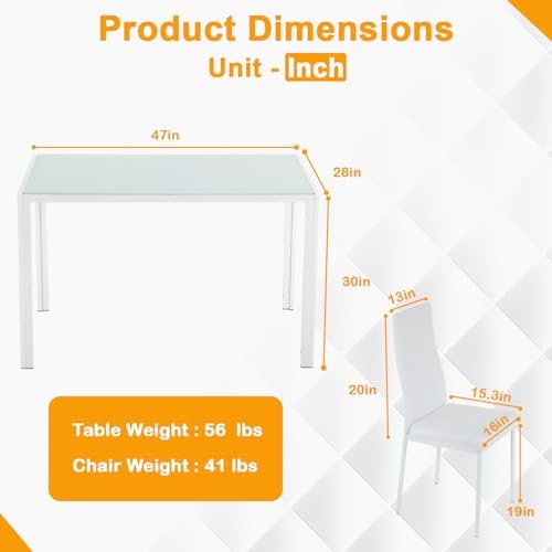 FDW | 5-Piece Dining Table Set | White | Glass Kitchen Table - Image 3