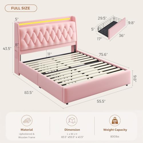 Jocoevol Full LED Velvet Bed Frame - Image 2