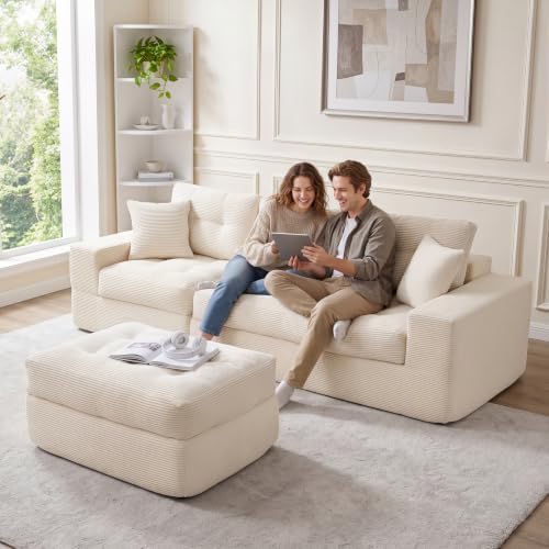 100" L Shaped Cloud Couch with Ottoman, Boneless Couches - Image 2