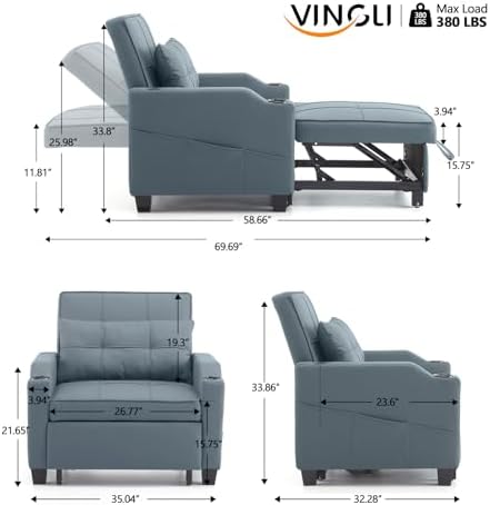 VINGLI Convertible Sleeper Chair Bed, Pull Out Sofa Couch - Image 3
