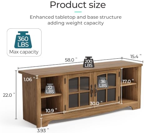 LINSY Home Farmhouse TV Stand for 65 Inch TV, Wood Entertainment Center - Image 3