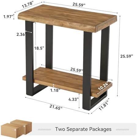 Tribesigns Pine Wood End Table Set of 2, Industrial Side Table - Image 2