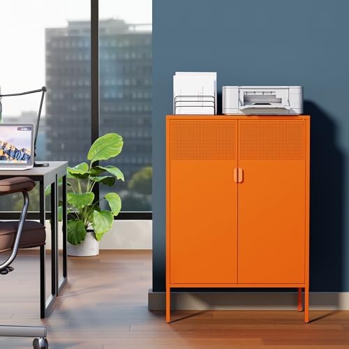 Ustamio Orange 3 Tier Metal Storage Cabinet - Image 6