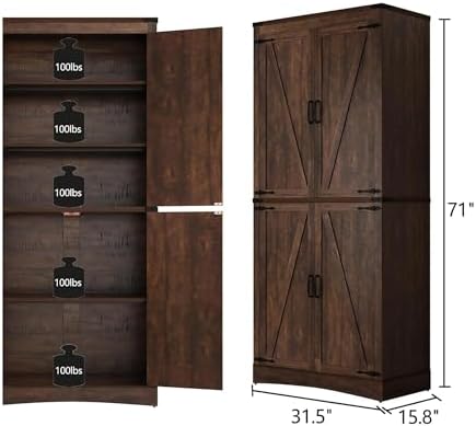 chartustriable 71in Farmhouse Kitchen Pantry Cabinet, Tall Storage Cabinet - Image 2
