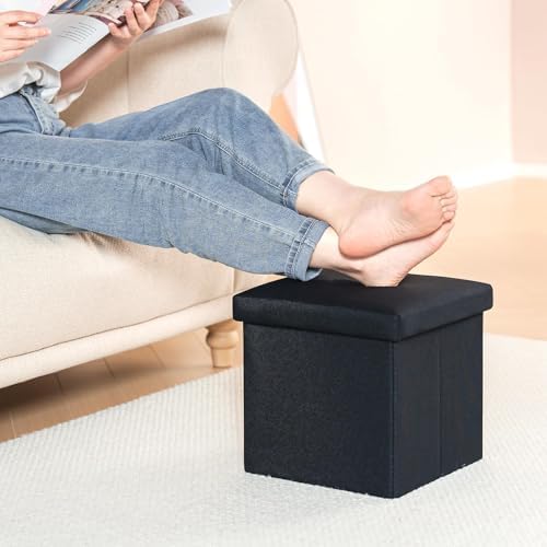 B FSOBEIIALEO Storage Ottoman Cube, 11.8" Linen Small Ottoman - Image 2