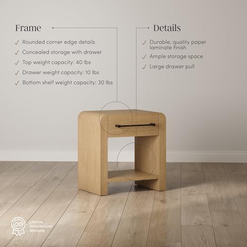 Nathan James Benjamin 1-Drawer Modern Nightstand, Rustic Bedside Table - Image 4