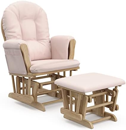 Storkcraft Premium Hoop Glider & Ottoman, Natural/Pink by Storkcraft