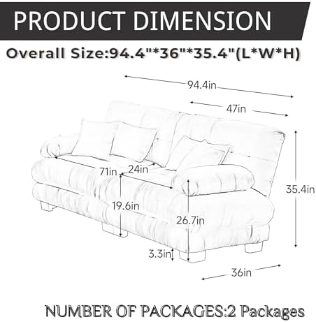 Modular Sectional Sofa for Living Room, 94.4" Comfy Cloud Couch, 2 Seater Pink - Image 2