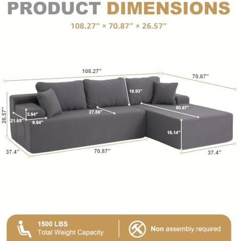 Hobestluk Boneless Couches Modular Sectional Sofa L-Shape Oversized Chaise - Image 2