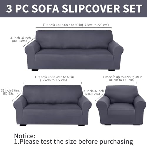 Peryiter 3 Pcs Couch and Loveseat Sofa Covers, Dark Gray, Milk Silk - Image 2