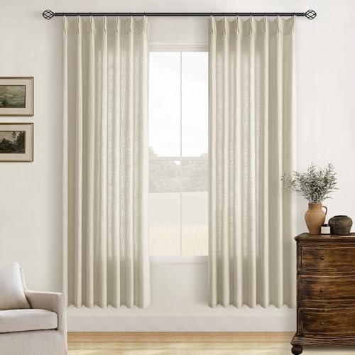 Linen Beige 72 Inch Pinch Pleated Semi Sheer Curtains 2 Panels Set W40xL72 by TWODRAPES