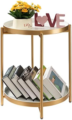 TeoKJ 2 Tier Gold Side Table, Folding Round Metal End Table Small Nightstand by TeoKJ
