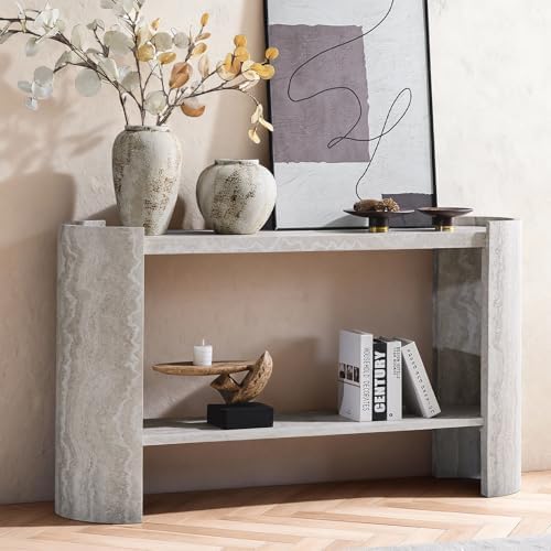 LKTART 53" Console Table with Faux Marble Pattern, 2-Tier Storage Shelves by LKTART