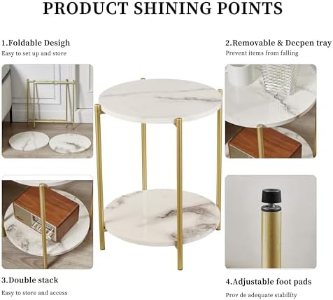 Gawicpy 2 Tier Round Side Table, Folding End Tables Coffee Table Simplistic - Image 4