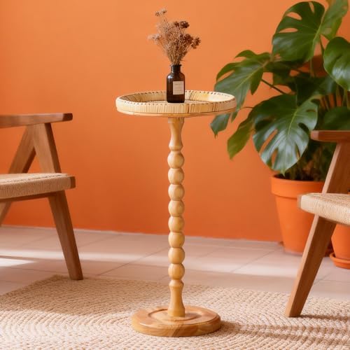 Small Side Table, Rattan Drink Table, Round Side Table by HuiDao