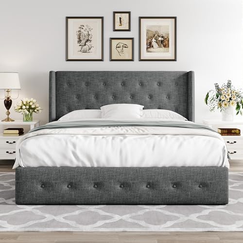 Allewie Full Size Lift Up Storage Button-Tufted Bed Frame Dark Grey - Image 7