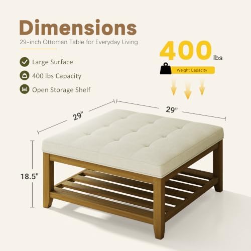 Befurtori Ottoman with Storage Bench, Linen Ottoman Coffee Table - Image 2