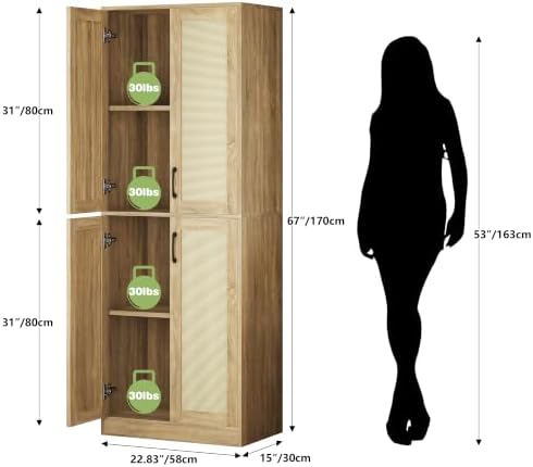 JASIWAY Rattan Pantry Cabinet - Image 2