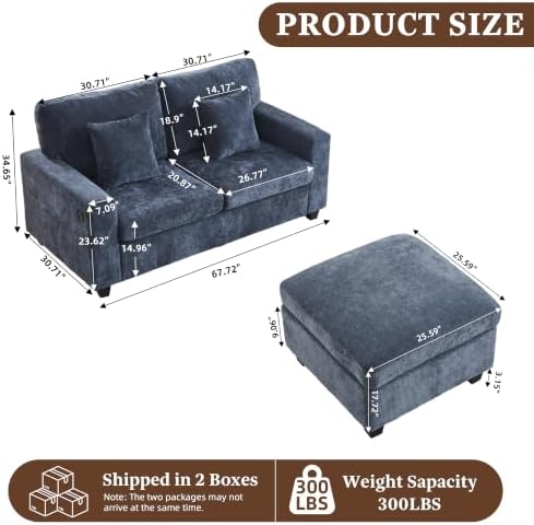 67.7'' Loveseat Sofa with Ottoman Sectional Sofa with Type-C & USB Charging - Image 2
