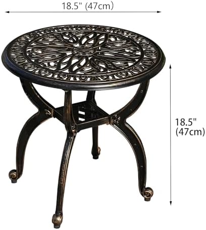 Cast Aluminum Outdoor Side Table, All Weather Round Small Coffee Table - Image 3