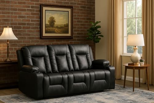 LUCKLIFE Faux Leather Recliner Sofa Set, Manual Living Room Furniture Sets - Image 3
