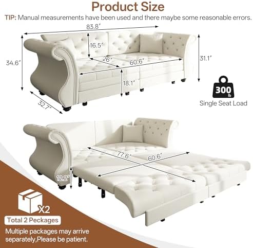 83.8" Velvet Pull-Out Chesterfield Sleeper Sofa Bed - Image 2