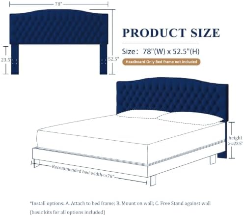 Furpopup Velvet King Size Headboard Only, Upholstered Wall Mount - Image 2