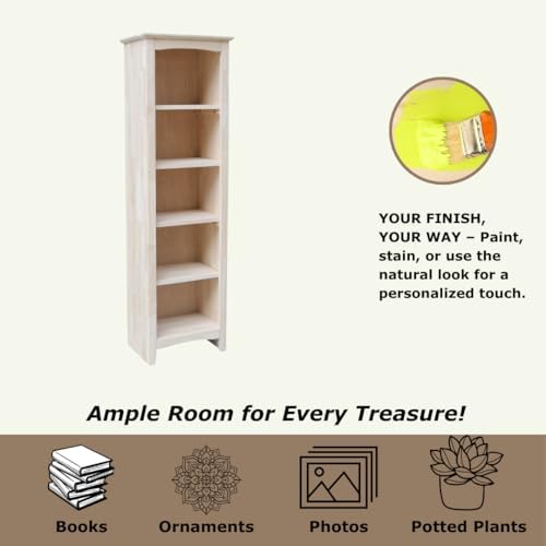 IC International Concepts Solid Wood Narrow Shaker Bookcase, Unfinished - Image 6