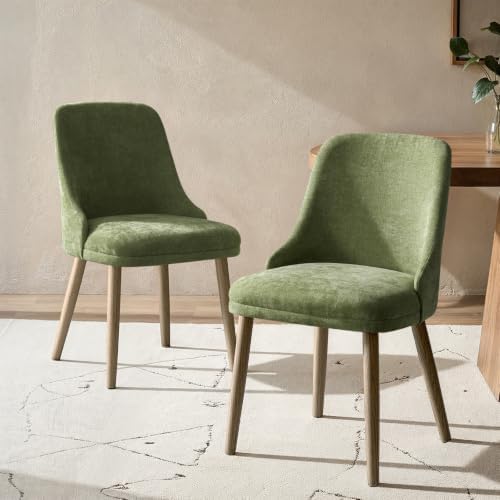 HULALA HOME Dining Chairs Set of 2, Moss Fabric Upholstered Dining Room Chairs by HULALAHOME