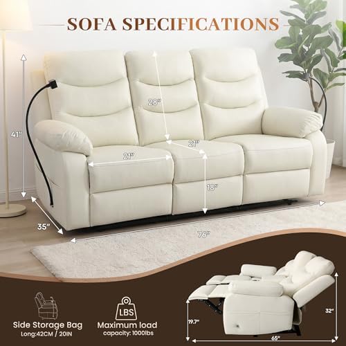 Manual Reclining Sofa, 3 Seat Recliner Couch Sofa, Home Theater Apartment - Image 2