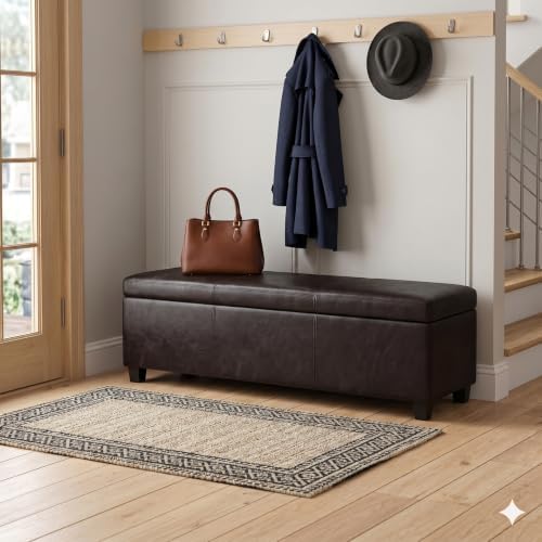 SIMPLIHOME Avalon 60" Wide Fabric Storage Ottoman in Tanners Brown - Image 2