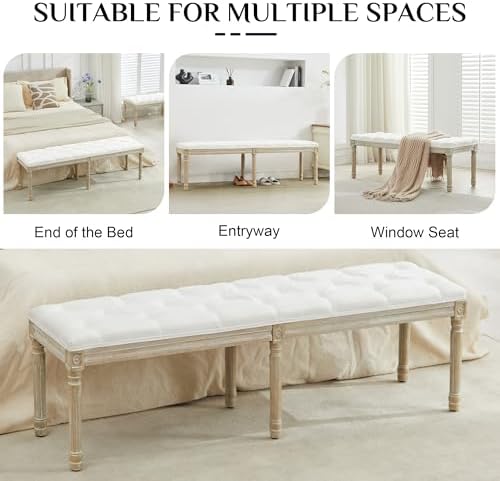LOULENS 57.7" Linen End of Bed Bench King Size, Upholstered Bench - Image 6