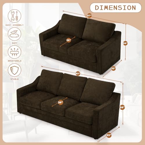 2 Pieces Chenille Sofa Set w/Soft Back Cushion - Image 2