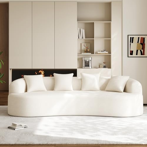 Modern Curved Couch, Oversized 4 Seater Boneless Chenille Sofa, Cream White - Image 3