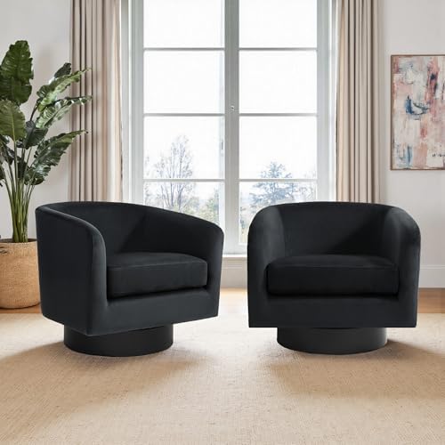 Pia Ricco Set of 4 Velvet 360° Swivel Barrel Accent Chair Black - Image 7