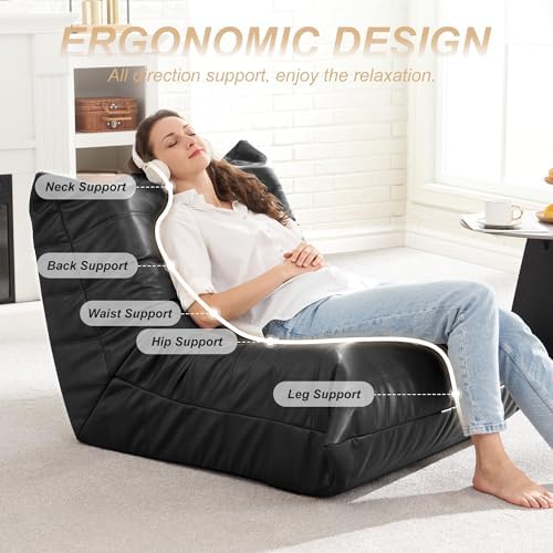 Hobestluk Bean Bag Chair Adult Leather Togo Chair Memory Foam Living Room - Image 4