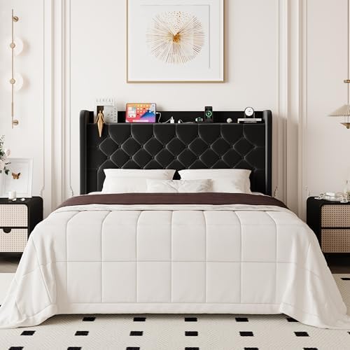 Allewie Full Size Bed Frame, Storage Headboard & Charging Station by Allewie