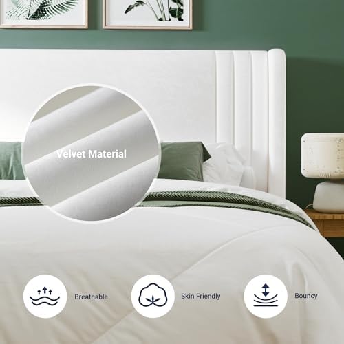 Allewie Queen Size Velvet Platform Bed Frame, Tall Wingback Headboard - Image 5