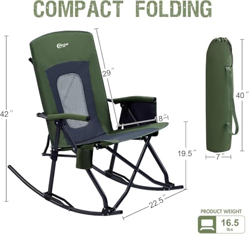 Portal Oversized Folding Rocking Camping Chair Portable 400 lbs Green - Image 3