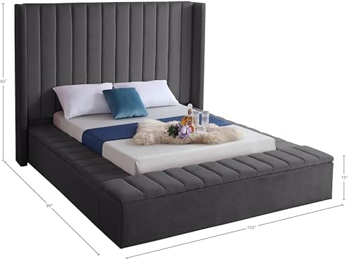 Meridian Furniture Kiki Collection Modern | Contemporary Velvet Upholsterd Bed - Image 3