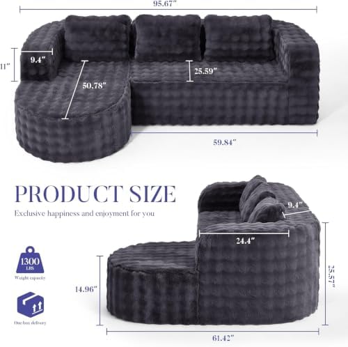 Hobestluk Boneless Couch Modular Sectional Sofa L-Shape Lounge Cloud Couch - Image 2