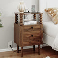 Veegle Nightstand with Charging Station, Retro Bedside Table, Dark Walnut by Unknown