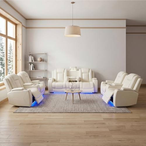 3-Piece Power Recliner Sofa Sets, Leather Reclining Couch Set - Image 2