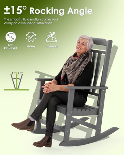 GREENVINES Outdoor Rocking Chairs Set, 2 Rockers w/ 1 Side Table - Image 6
