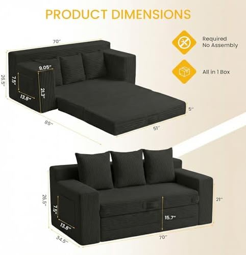 Boneless Couch, 3 Seater Boneless Couch Bed – 3-in-1 Convertible Sleeper Sofa - Image 3