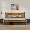 King Metal Bed Frame&Wood Headboard, Footboard&Underbed Space, Vintage Brown by Z-HOM