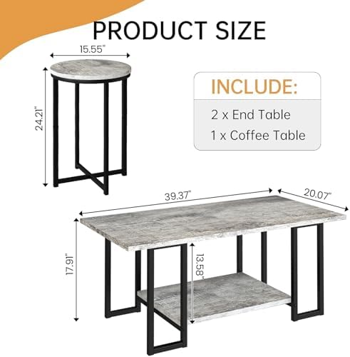 Lamerge 3 Pieces Living Room Table Set, Coffee Table - Image 2