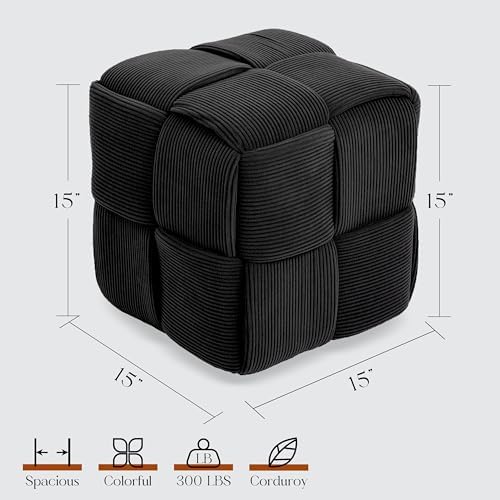 Cmishe 15" Square Woven Corduroy Ottoman Footrest - Image 3