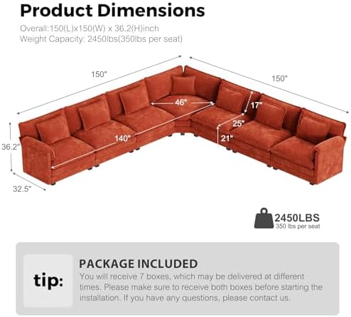 ELUCHANG 150" Oversized V Shaped Modular Sectional Sofa Couch, Comfy Cloud Couch - Image 2