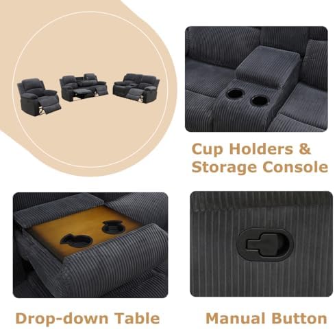 Manual Recliner Loveseat Set, Living Room Furniture Sets, 2 Seater Modern - Image 3